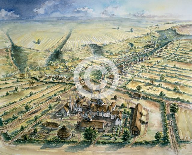 Wharram Percy Medieval Village, late 12th century, (c1990-2010). Artist: Peter Dunn.