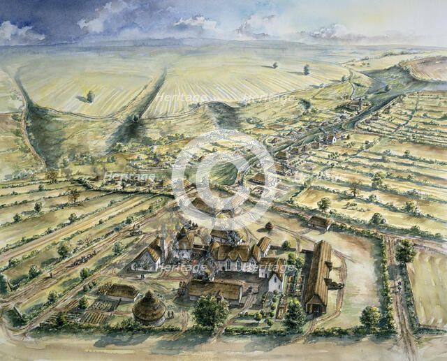 Wharram Percy Medieval Village, late 12th century, (c1990-2010). Artist: Peter Dunn.