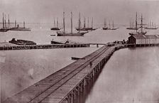 [Wharves on the James River, City Point]. Brady album, p. 10, 1861-65. Creator: Andrew Joseph Russell