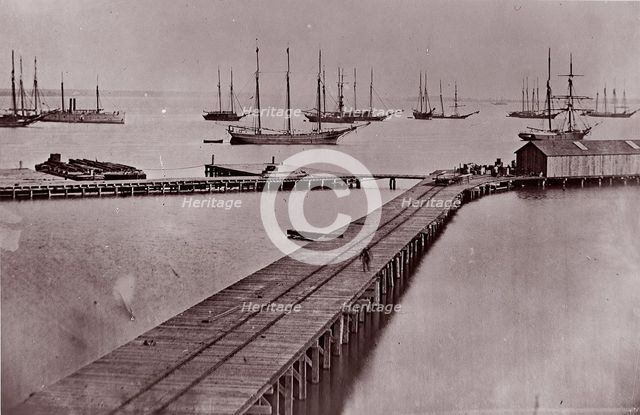 [Wharves on the James River, City Point]. Brady album, p. 10, 1861-65. Creator: Andrew Joseph Russell.