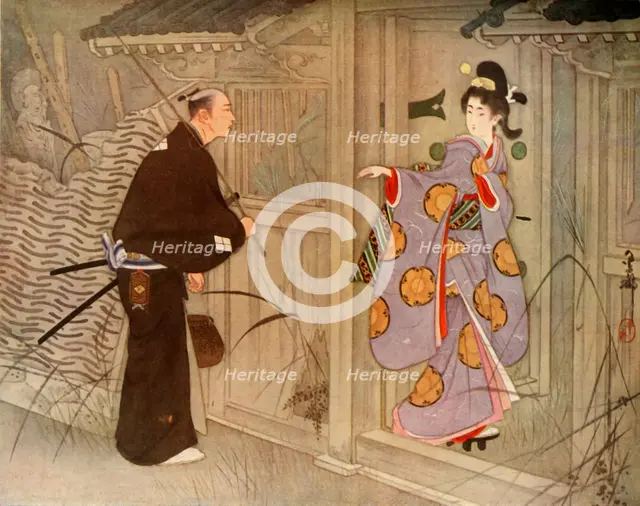'What was the young man's astonishment to see a pretty young girl standing just within the gate', 19 Creator: Unknown.