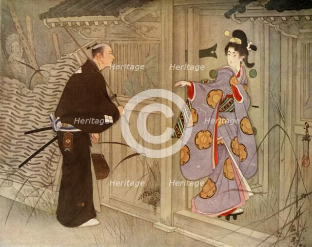 'What was the young man's astonishment to see a pretty young girl standing just within the gate', 19 Creator: Unknown.