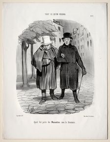 What you will, plate 7: Having taken the part of dandies under the Directory, 1847. Creator: Honoré Daumier (French, 1808-1879)