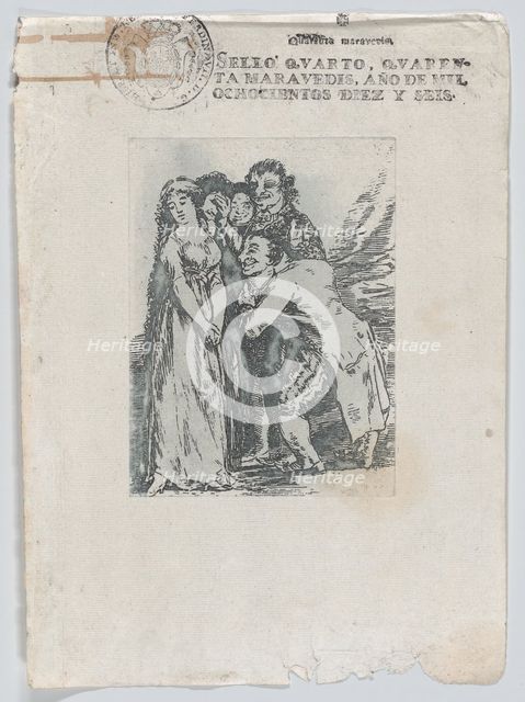 What a sacrifice', a young woman surrounded by a group of men, which includes her fi..., after 1816. Creator: Unknown.