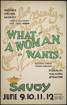 What a Woman Wants, San Diego, 1938. Creator: Unknown