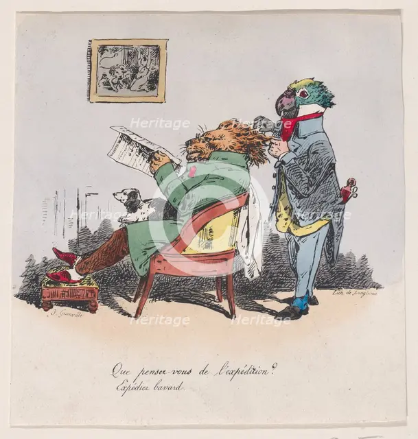 What do you think of the expedition? from Metamorphoses of the Day, 1829. Creator: Pierre Langlumé.