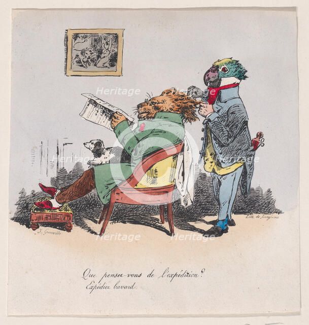 What do you think of the expedition? from Metamorphoses of the Day, 1829. Creator: Pierre Langlumé.