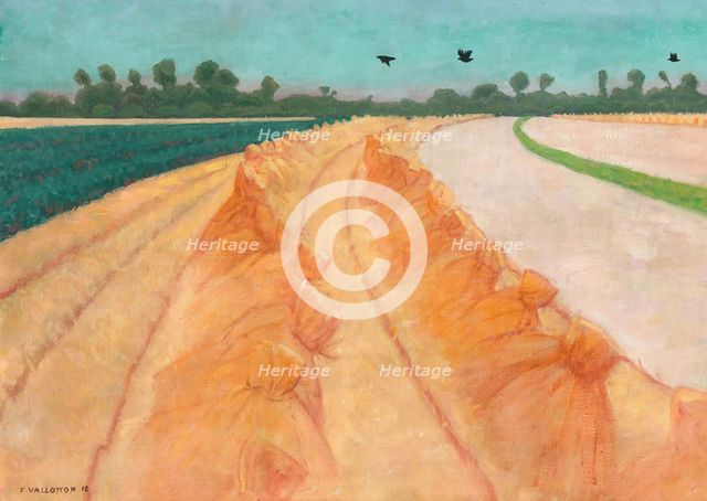 Wheat field, setting sun, 1910. Creator: Vallotton, Felix Edouard (1865-1925).