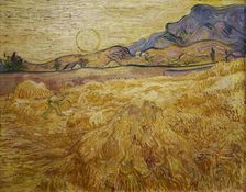 Wheat field with reaper and sun, 1889. Creator: Gogh, Vincent, van (1853-1890)