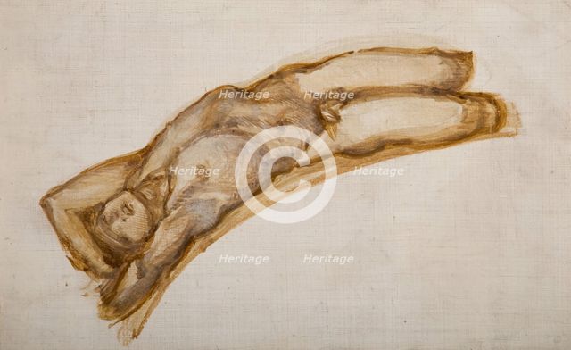 Wheel of Fortune - Male Nude - Nude Study of a Slave, 1882. Creator: Sir Edward Coley Burne-Jones.