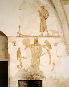 Wheel of the Five Senses, mural on the east wall, Longthorpe Tower, Cambridgeshire, 2010. Artist: Historic England Staff Photographer