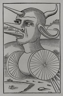 Wheeled war machine for breaking enemy ranks or crushing soldiers, 1532, (1877). Creator: Unknown