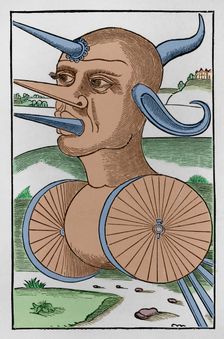Wheeled war machine for breaking enemy ranks or crushing soldiers, 1532, (1877). Creator: Unknown