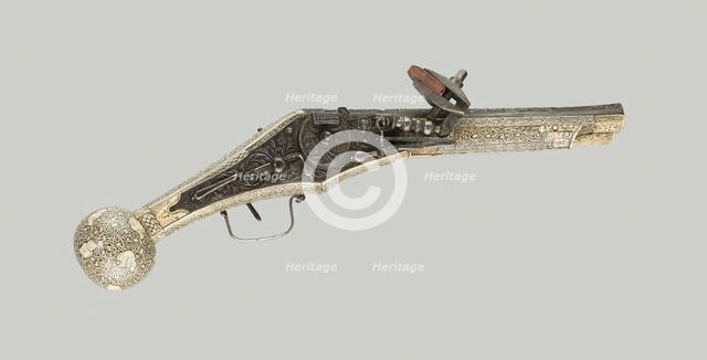 Wheellock Pistol (Puffer) with the Coat of Arms of Johann Georg, Duke of Saxony, Thuringia, 1604. Creator: Klaus Hirt.