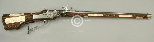 Wheellock Rifle Made for Emperor Leopold I, German, Schwäbisch Gmünd, ca. 1685. Creator: Johann Michael Maucher.