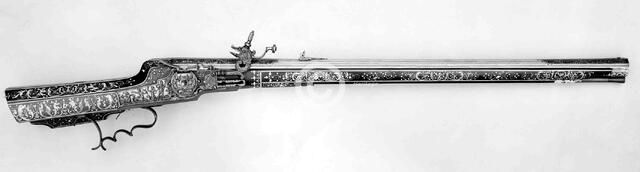 Wheellock Rifle, German, Munich and Augsburg, dated 1668. Creators: Caspar Spat, Elias Becker.