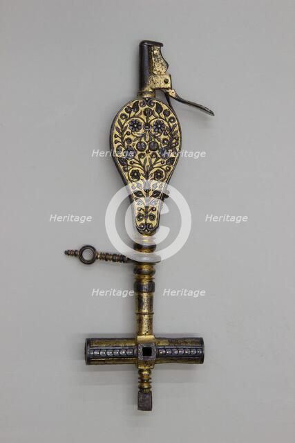 Wheellock Spanner with Priming Flask and Screwdriver, German, Munich, ca. 1610-30. Creator: Unknown.