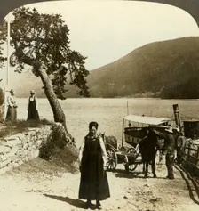When the lake steamer calls at Tinoset pier - view across Tinsjo to the hills, Norwway c1905. Creator: Unknown