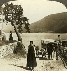 When the lake steamer calls at Tinoset pier - view across Tinsjo to the hills, Norwway c1905. Creator: Unknown