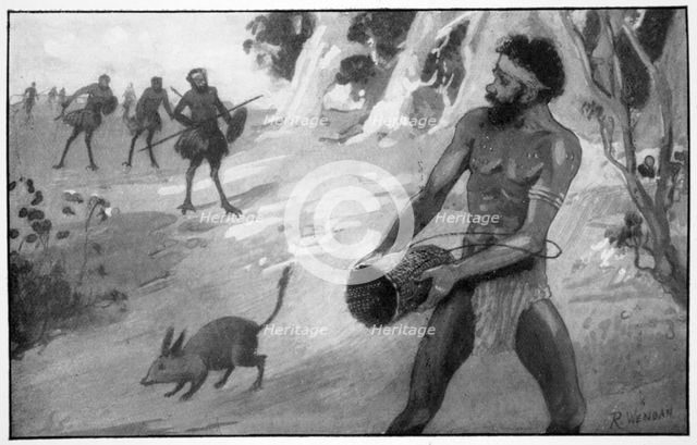 'When the strange-looking blackfellows were close to him, Yoonecara released the bandicoot', 1923. Creator: Raymond Wenban.