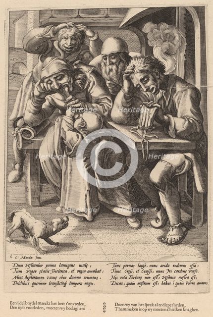 When Your Purse Is Empty, You Eat Bones Not Bacon, c. 1592. Creator: Goltzius, Workshop of Hendrick, after Hendrick Gol.