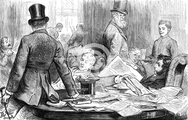 "When he died,..men at his club put down the paper which announced his decease with a yawn..", 1880. Creator: Unknown.