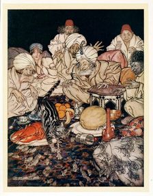 When Puss saw the rats and mice, she didn't wait to be told, from English Fairy Tales, pub. 1922. Creator: Arthur Rackham (1867 - 1939)