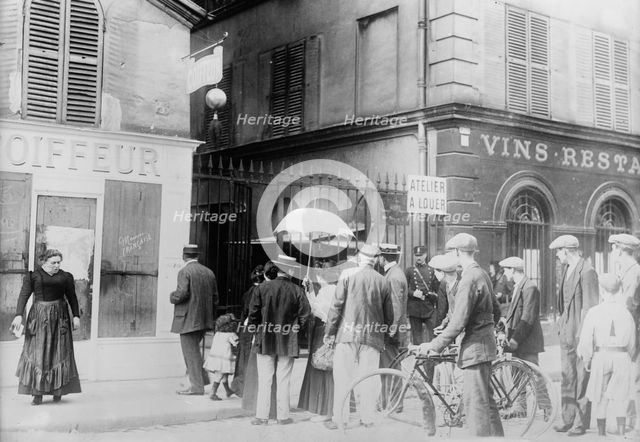 Where bomb fell in Rue Des Recollets, Aug 1914. Creator: Bain News Service.
