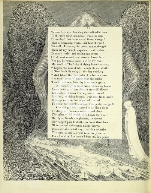 Where darkness, brooding o'er unfinish'd fates..., 1797. Creator: William Blake.