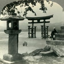 Where Tides climb Temple Stairs - the Famous Sacred Torii Gateway to the Shinto Shrine at Myajima, Creator: Unknown