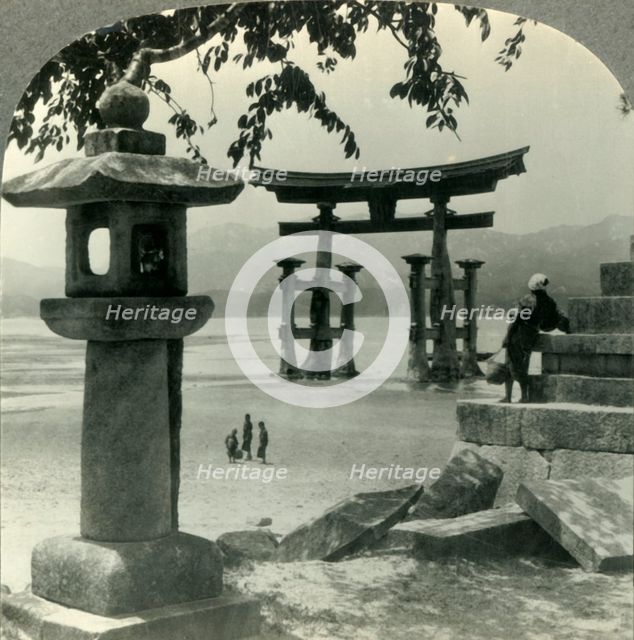 'Where Tides climb Temple Stairs - the Famous Sacred Torii Gateway to the Shinto Shrine at Myajima,  Creator: Unknown.