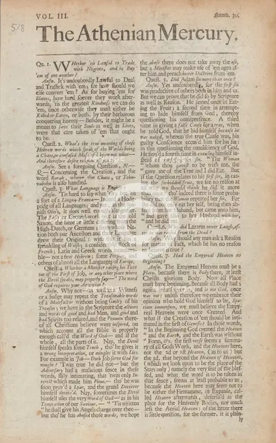 Whether 'tis lawful to trade with Negroes, and to buy 'em of one another?, 1690s. Creator: Unknown.