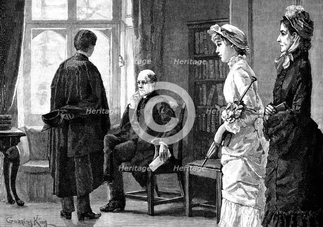 While he was yet speaking the door opened, and two ladies entered the room, 1883. Creator: R. Taylor.