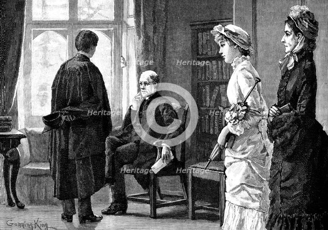 While he was yet speaking the door opened, and two ladies entered the room, 1883. Creator: R. Taylor.