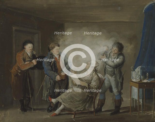 While the Wig is Being Powdered, c18th century. Creator: Pehr Nordquist.