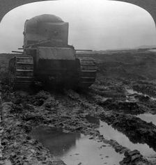 Whippet tank on a muddy battlefield, Morcourt, France, World War I, 1918.Artist: Realistic Travels Publishers