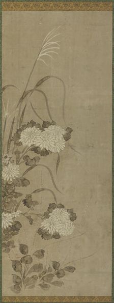 White chrysanthemums and grasses, Edo period, 1615-1868. Creator: Unknown