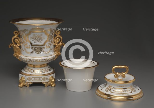 White and Gold Covered Ice Cream Pail, c. 1840. Creator: Factory of Jacob-Petit (French, 1830-1865).