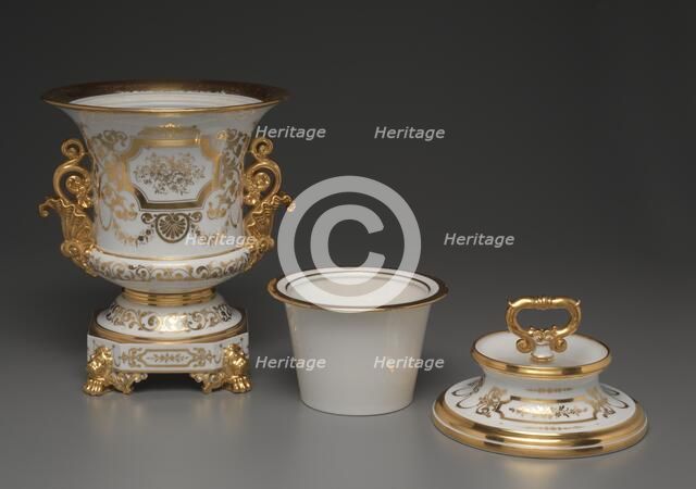 White and Gold Covered Ice Cream Pail, c. 1840. Creator: Factory of Jacob-Petit (French, 1830-1865).