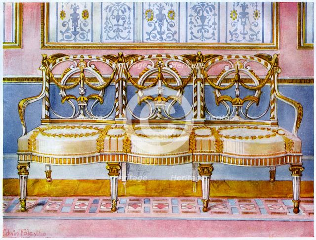 White gilt and painted settee, Pergolesi influence 1911-1912.Artist: Edwin Foley