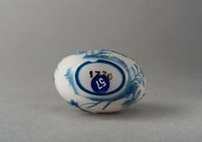 White glass snuff bottle with blue overlay, China, Qing dynasty, 1644-1911. Creator: Unknown