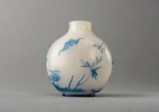 White glass snuff bottle with blue overlay, China, Qing dynasty, 1644-1911. Creator: Unknown
