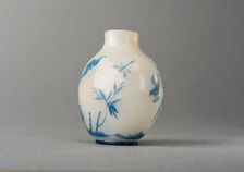 White glass snuff bottle with blue overlay, China, Qing dynasty, 1644-1911. Creator: Unknown