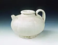 White glazed melon-shaped wine pot, Five Dynasties-early Northern Song dynasty, China, 10th century. Creator: Unknown