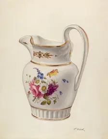 White Glazed Porcelain Pitcher, c. 1940. Creator: Paul Ward