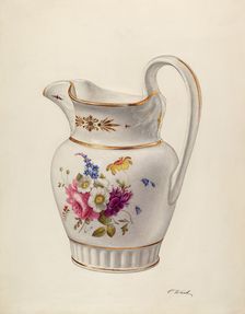 White Glazed Porcelain Pitcher, c. 1940. Creator: Paul Ward