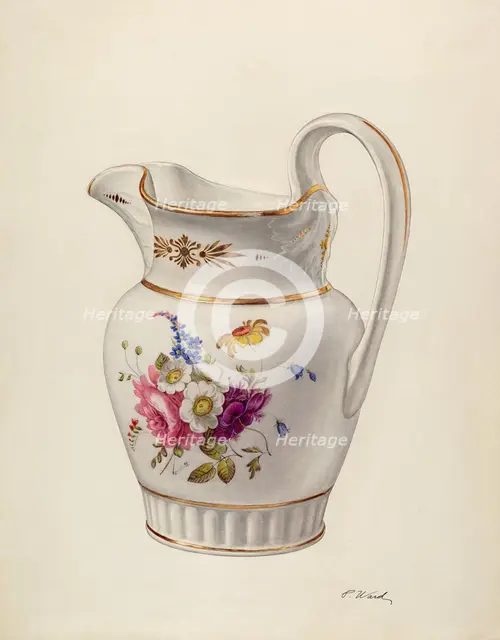 White Glazed Porcelain Pitcher, c. 1940. Creator: Paul Ward.