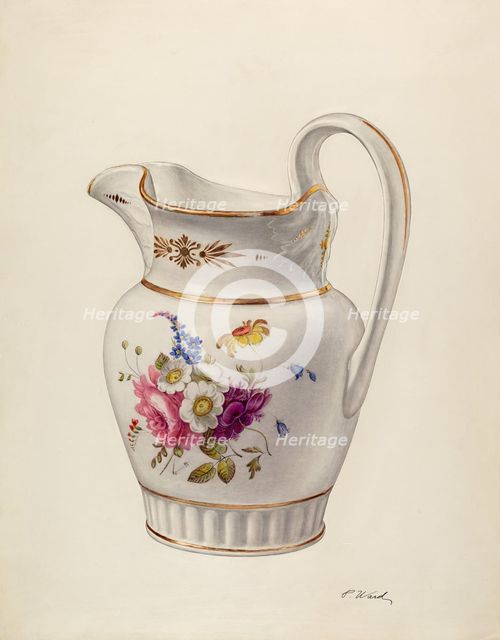 White Glazed Porcelain Pitcher, c. 1940. Creator: Paul Ward.