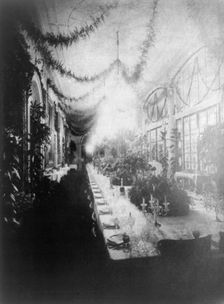White House - long corridor used for State Dinner, 1898. Creator: Frances Benjamin Johnston