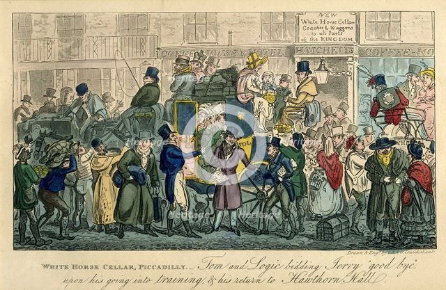 White Horse Cellar, Piccadilly (From: 36 scenes from real life), 1821. Artist: Cruikshank, Isaac Robert (1789-1856)